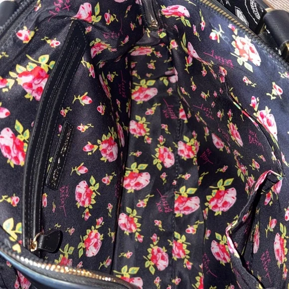 Betsey Johnson Black Embossed Skull Satchel - Picture 9 of 13